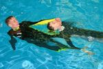 RESCUES, 5 CHIN TOW
Swim sidestroke and keep face of unconscious casualty well out of the water 5
